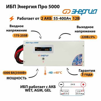 Энергия ИБП Про 5000 24В - ИБП и АКБ - ИБП для котлов - . Магазин оборудования для автономного и резервного электропитания Ekosolar.ru в Владимире