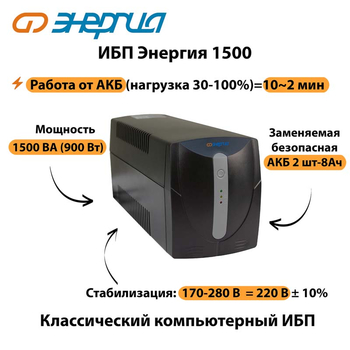 Энергия ИБП 1500 - ИБП и АКБ - ИБП для компьютера - . Магазин оборудования для автономного и резервного электропитания Ekosolar.ru в Владимире
