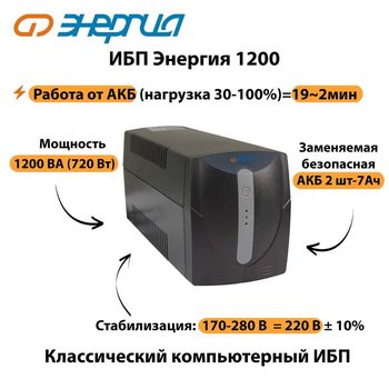 Энергия ИБП 1200 - ИБП и АКБ - ИБП для компьютера - . Магазин оборудования для автономного и резервного электропитания Ekosolar.ru в Владимире