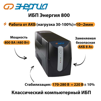 Энергия ИБП 800 - ИБП и АКБ - ИБП для компьютера - . Магазин оборудования для автономного и резервного электропитания Ekosolar.ru в Владимире