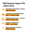 ИБП Энергия Гарант 750 + Аккумулятор S 40 Ач - 12В (450Вт - 49мин) - ИБП и АКБ - ИБП для котлов - . Магазин оборудования для автономного и резервного электропитания Ekosolar.ru в Владимире