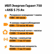 ИБП Энергия Гарант 750 + Аккумулятор S 75 Ач - 12В (450Вт - 91мин) - ИБП и АКБ - ИБП для котлов - . Магазин оборудования для автономного и резервного электропитания Ekosolar.ru в Владимире